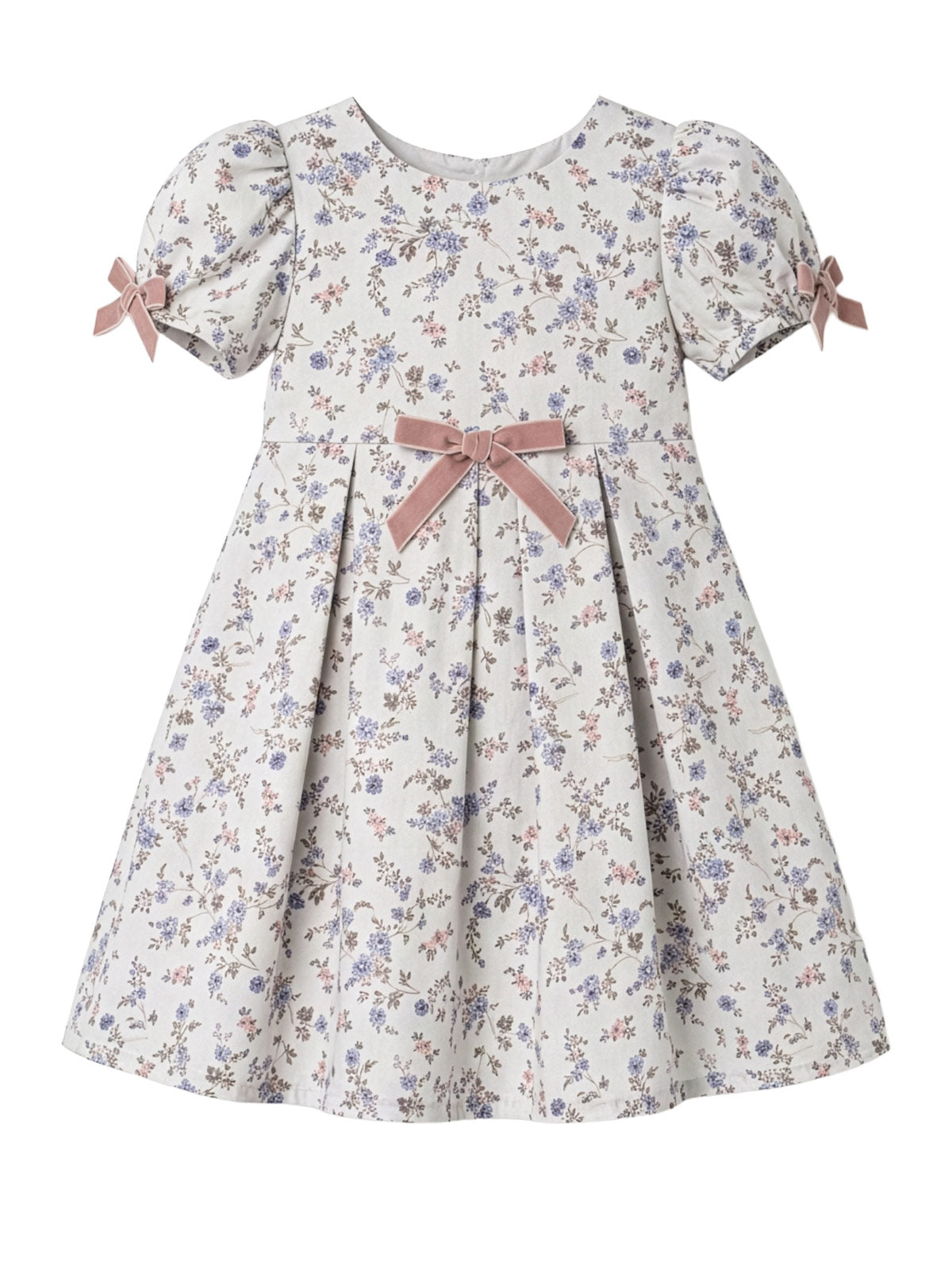Designer's Cat Girls Printed Cotton Dress with Velvet Bow – Limoz