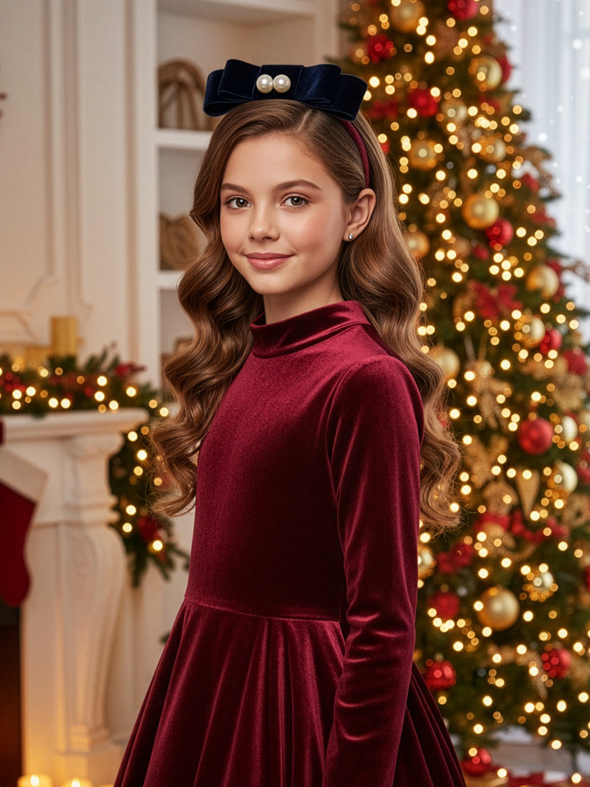 DC-Velvet Headband with pearls decor