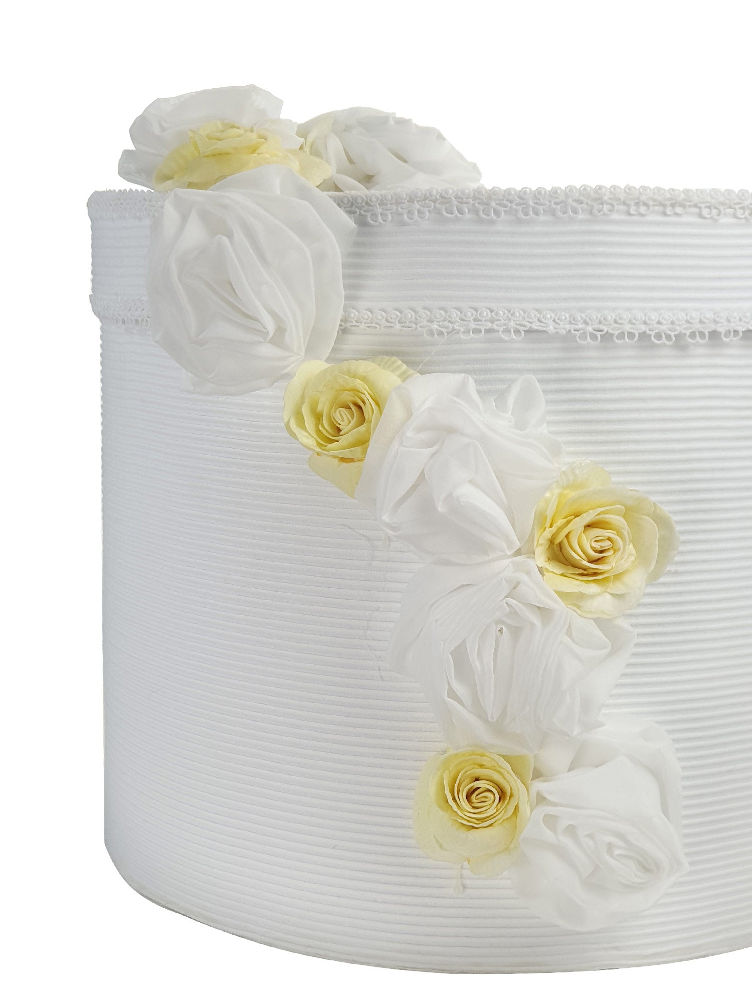 Round baptism Box with “Broderie’ lace - HONESTY