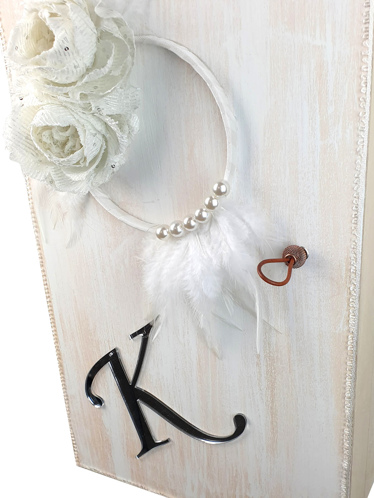 Christening birch wood box with feathers-ALIVIA