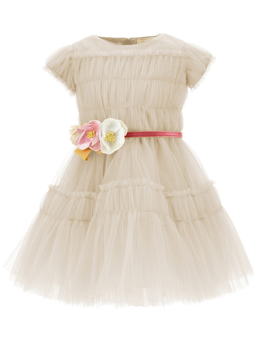 MONNALISA Girls Beige tulle dress with flowers-19B900