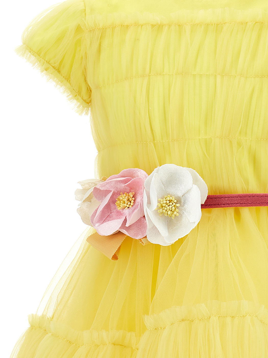 MONNALISA Girls Yellow tulle dress with flowers -19B900