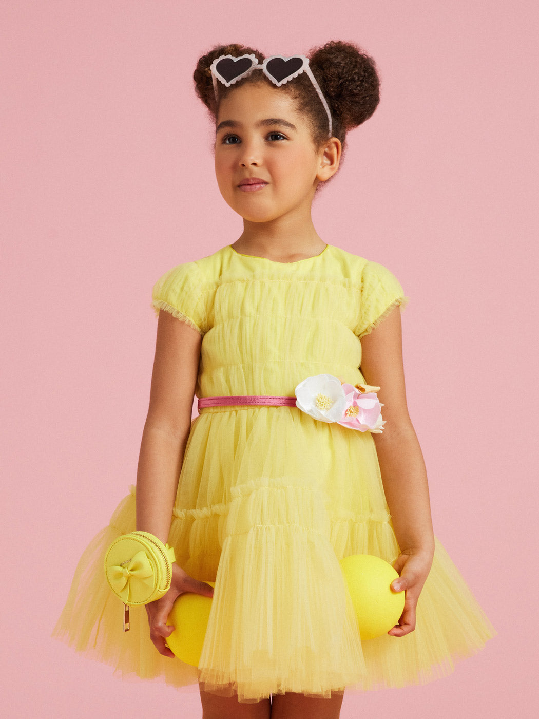 MONNALISA Παιδικό κίτρινο φόρεμα από τούλι-19B900