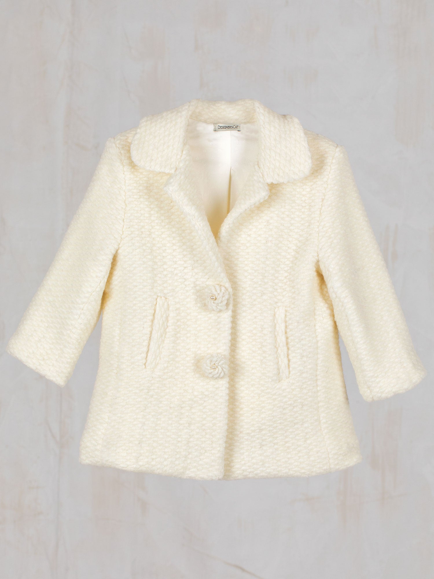 Wool bouclé coat for little girls - ZANA CREAM
