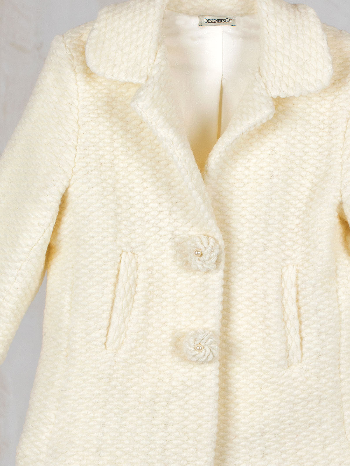 Wool bouclé coat for little girls - ZANA CREAM