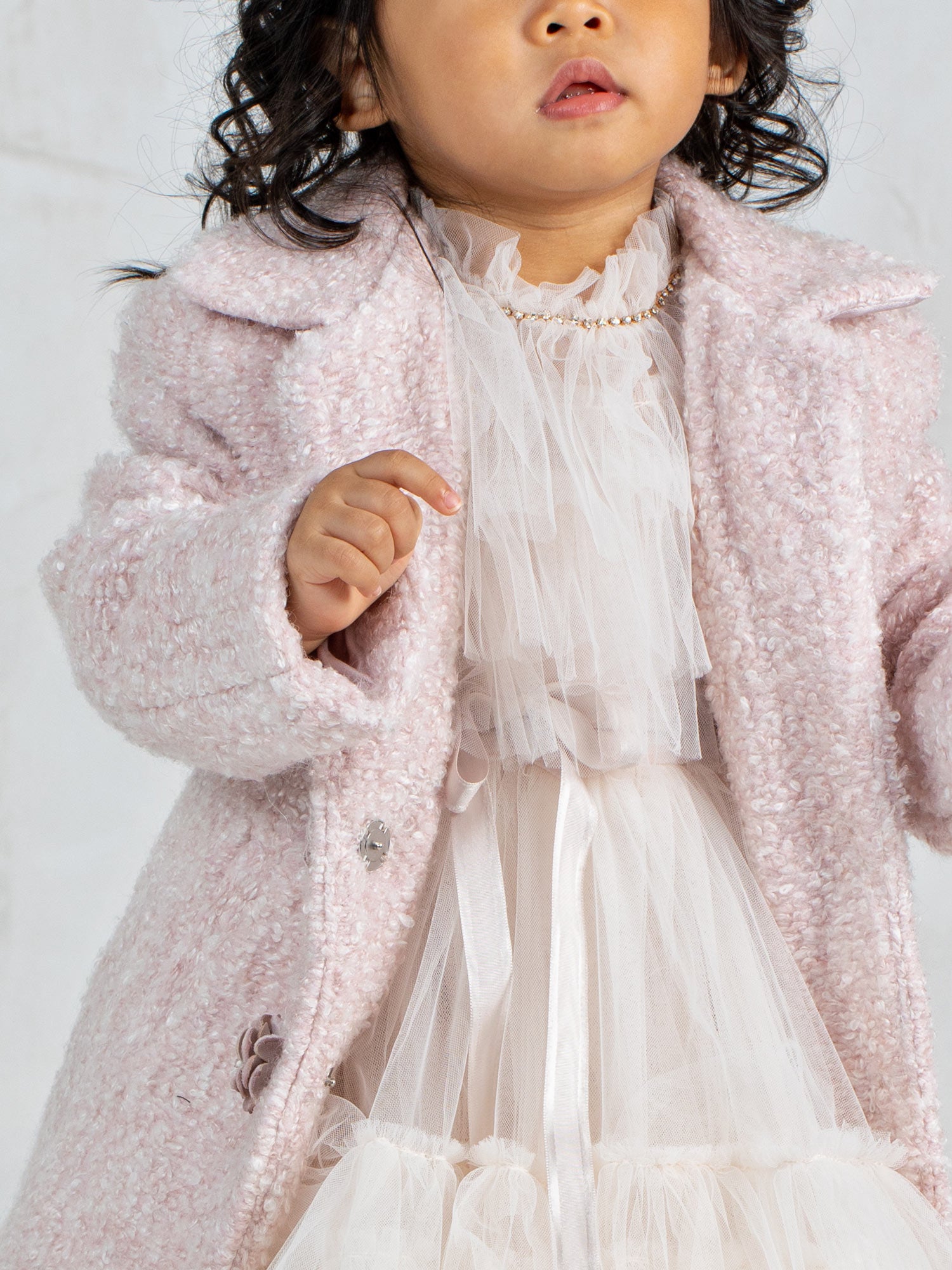Wool bouclé coat for little girls - ZANA PINK