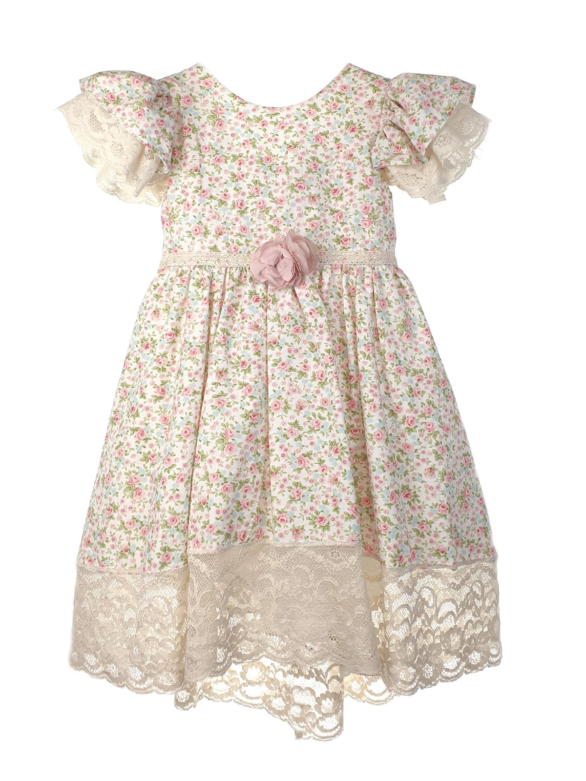 Βαμβακερό floral φόρεμα με δαντέλα– LORA