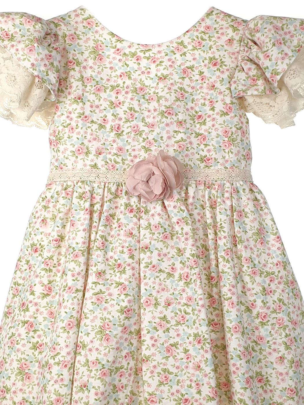 Βαμβακερό floral φόρεμα με δαντέλα– LORA