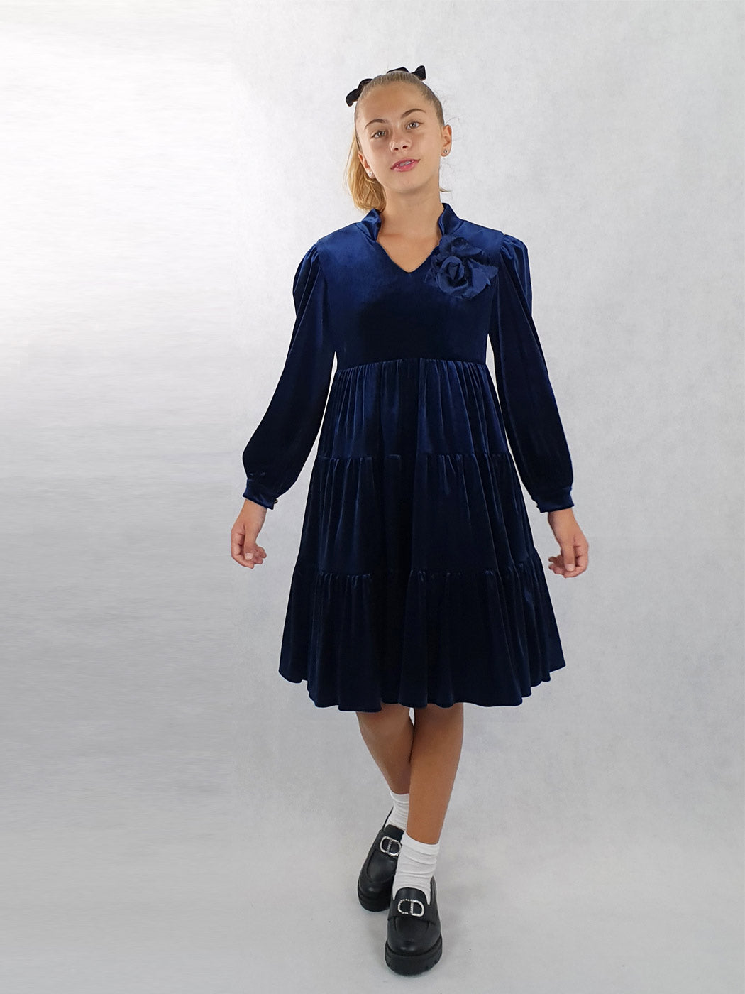 Girl's velvet dress - GENEVIEVE Blue