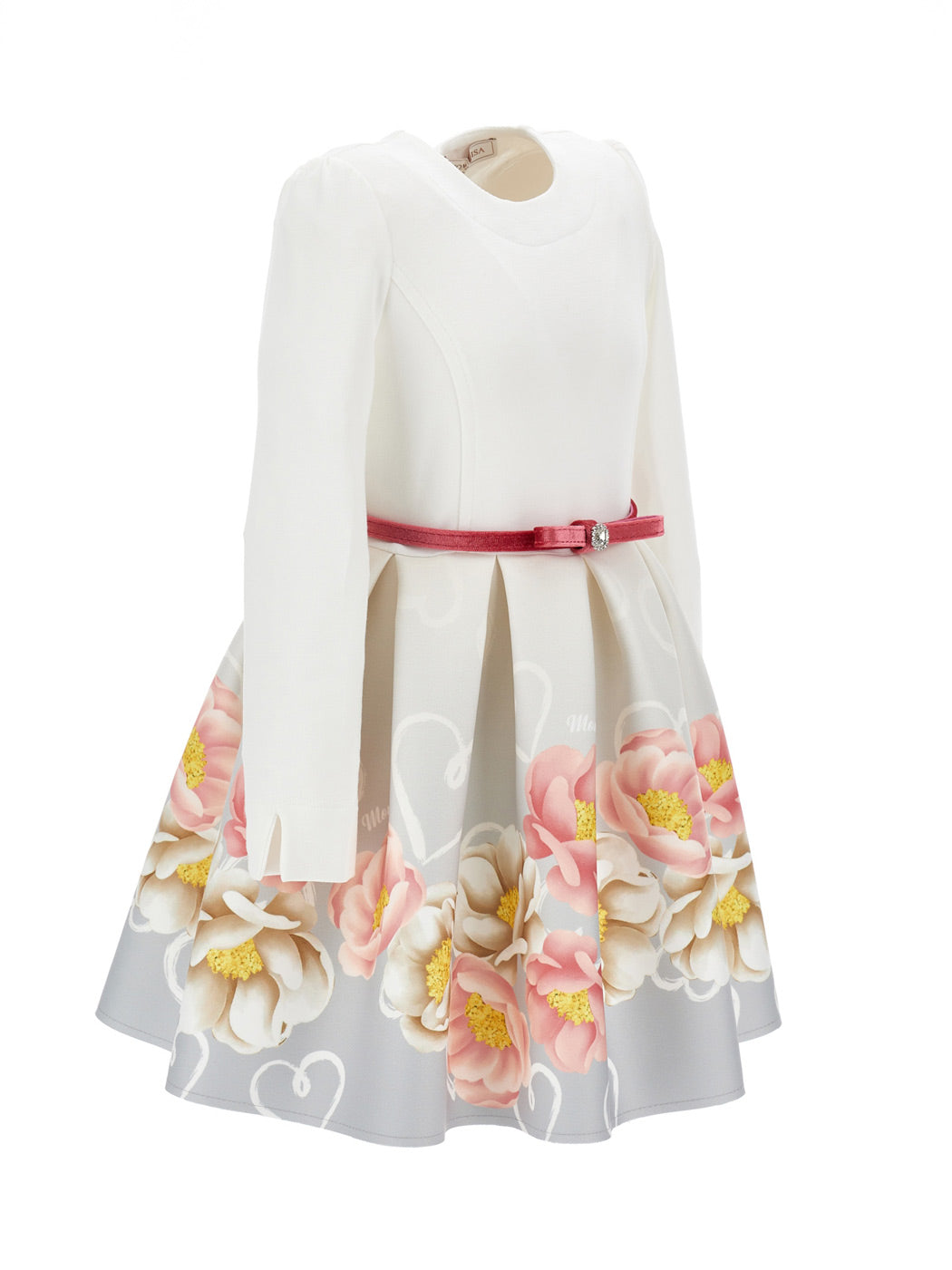 MONNALISA Girls white dress with pleated skirt-11B902