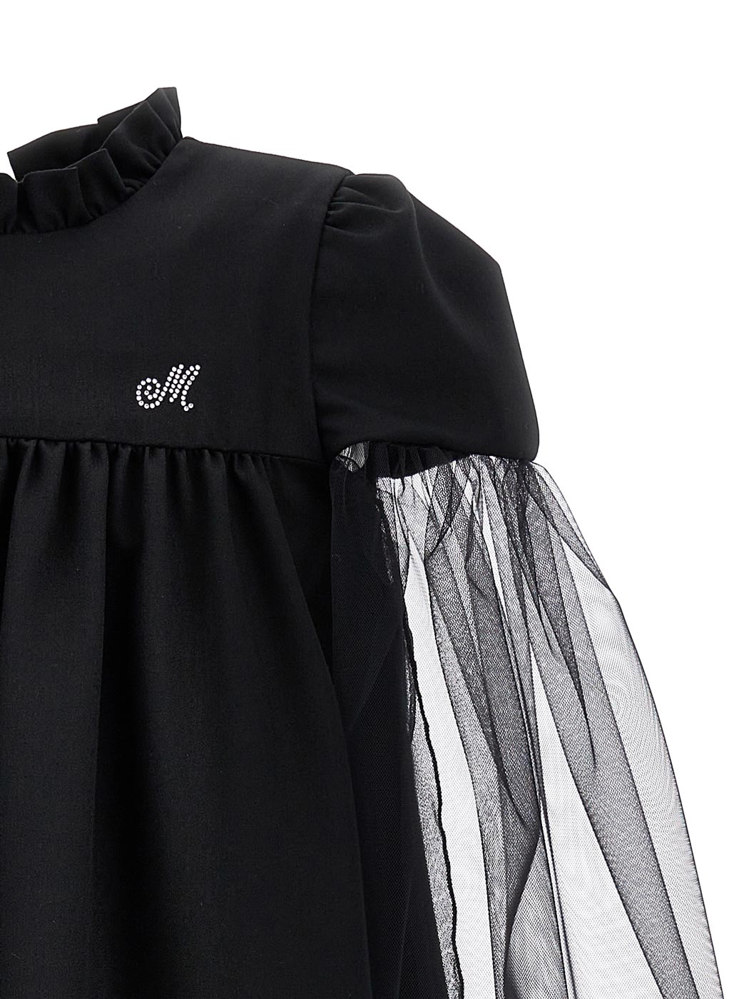 MONNALISA Παιδικό Μαύρο φόρεμα με φουσκωτό μανίκι-17B901