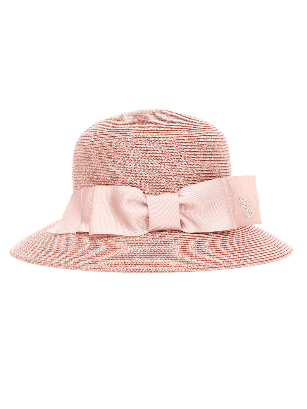 MONNALISA Raffia pink hat for girl with ribbon-17A003