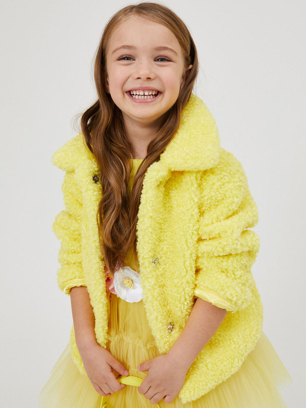 MONNALISA Yellow Plush jacket for girls-17B107