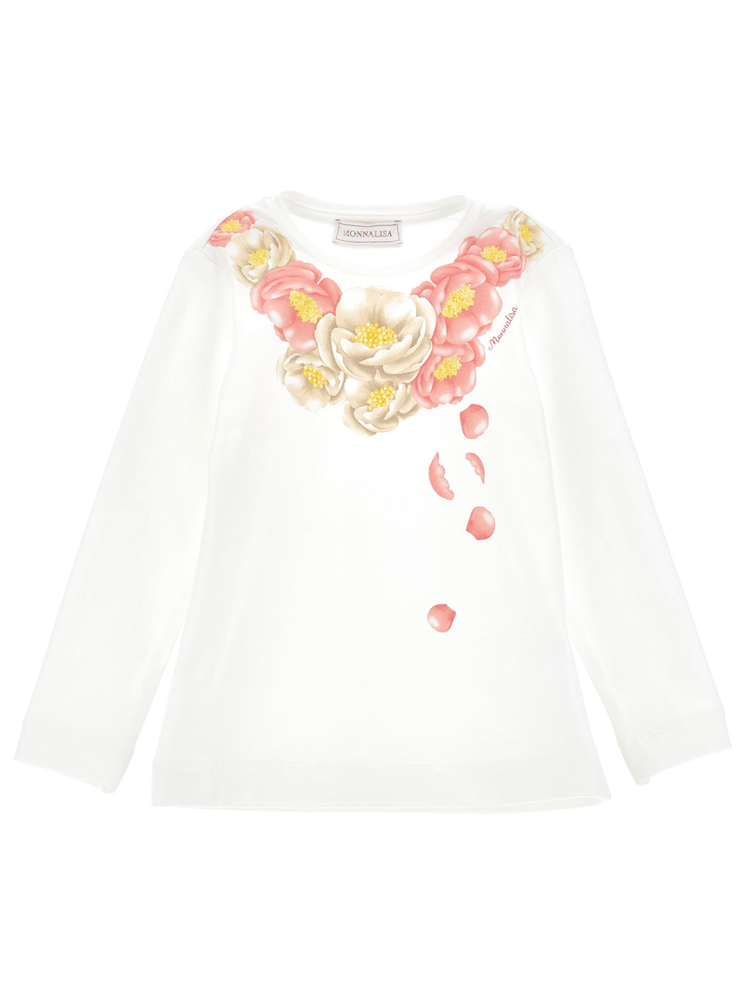 MONNALISA λευκό βαμβακερό μπλουζάκι για κορίτσι-11B606