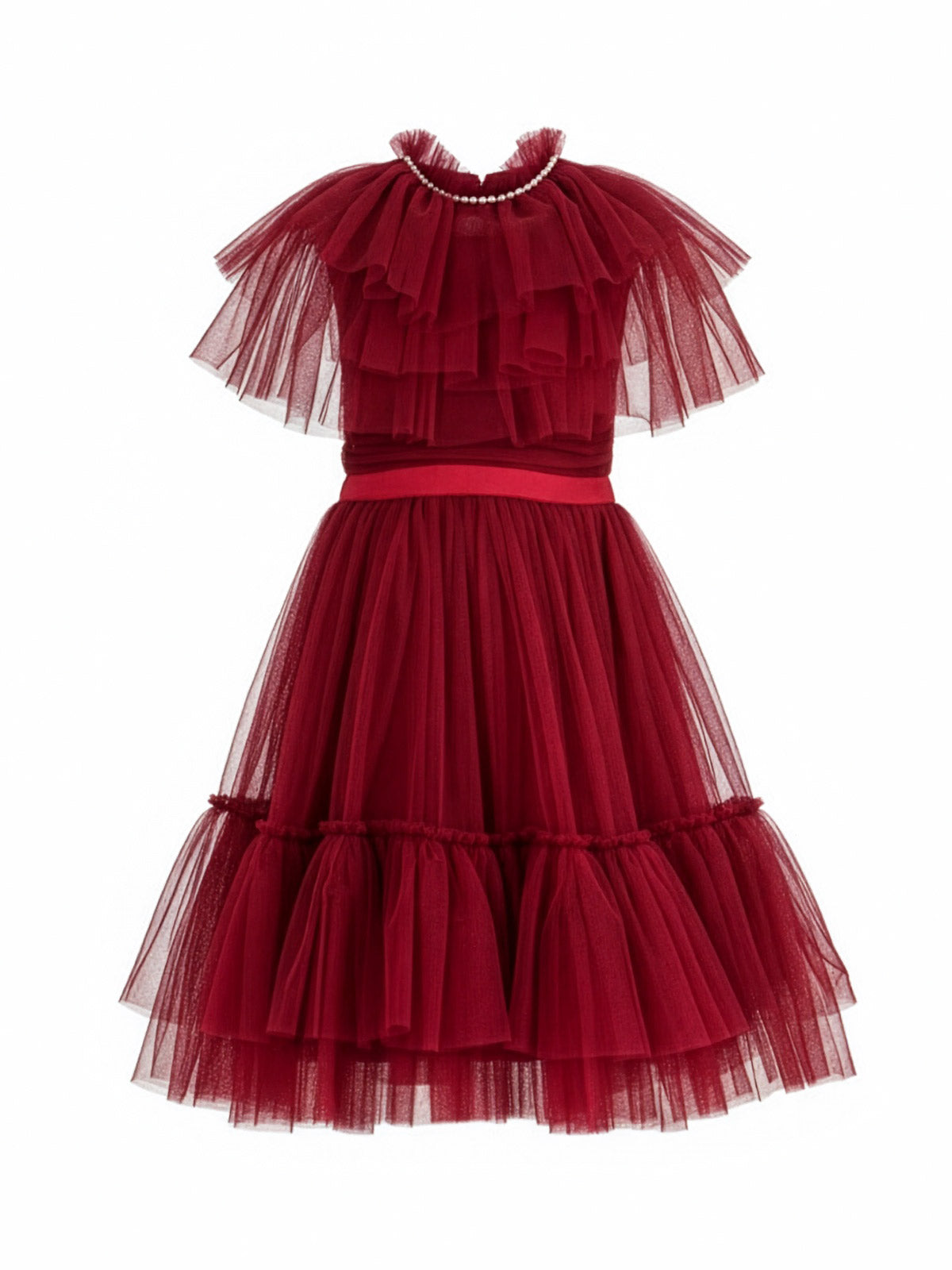 Girl's long tulle dress with rhinestones - RED BERRY