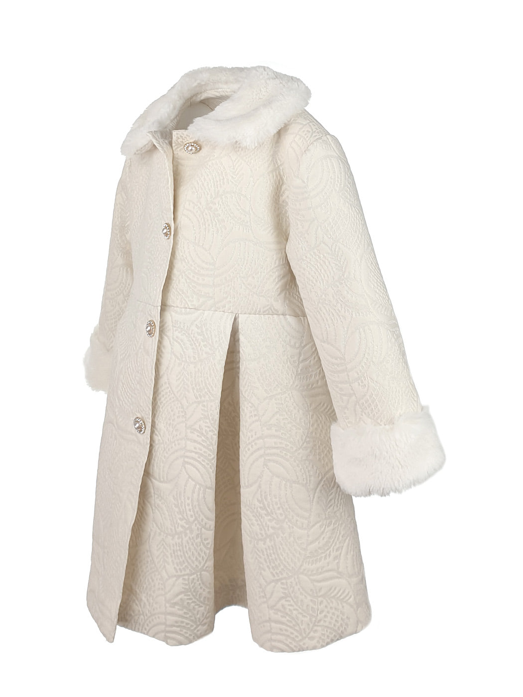 Baby's Brocade Coat with faux fur collar - EDUARDA Ecru