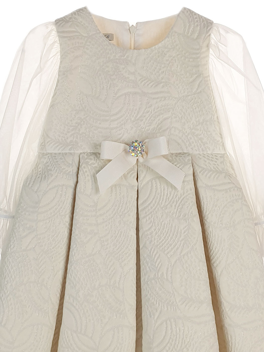 Baby's Brocade Dress with tulle sleeve - EDUARDA Ecru