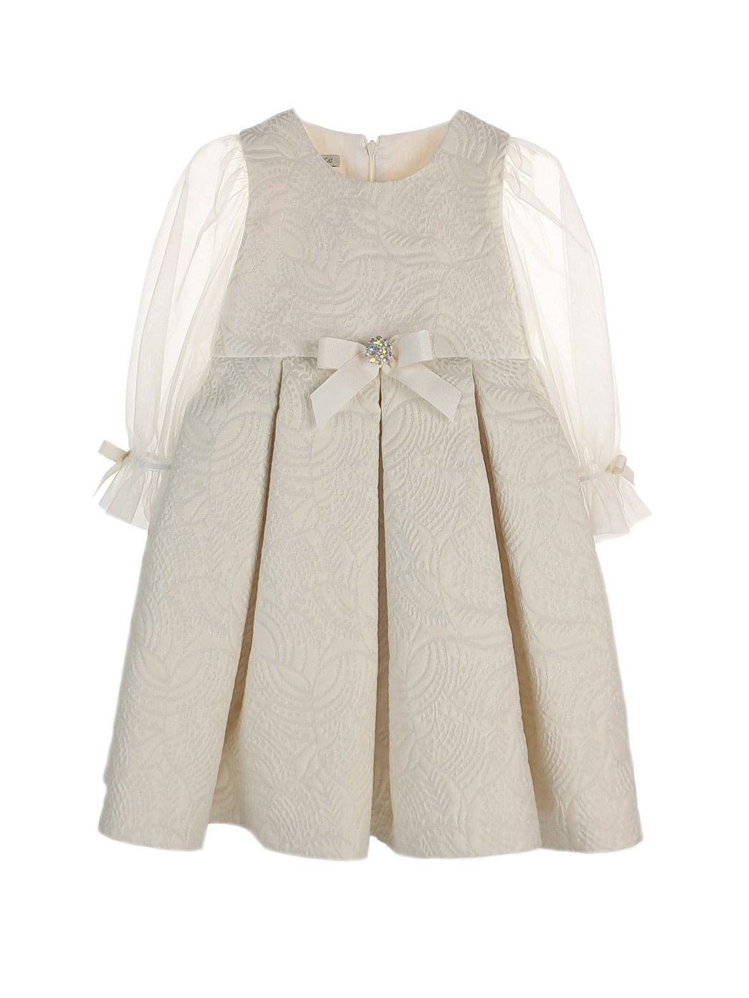 Baby's Brocade Dress with tulle sleeve - EDUARDA Ecru