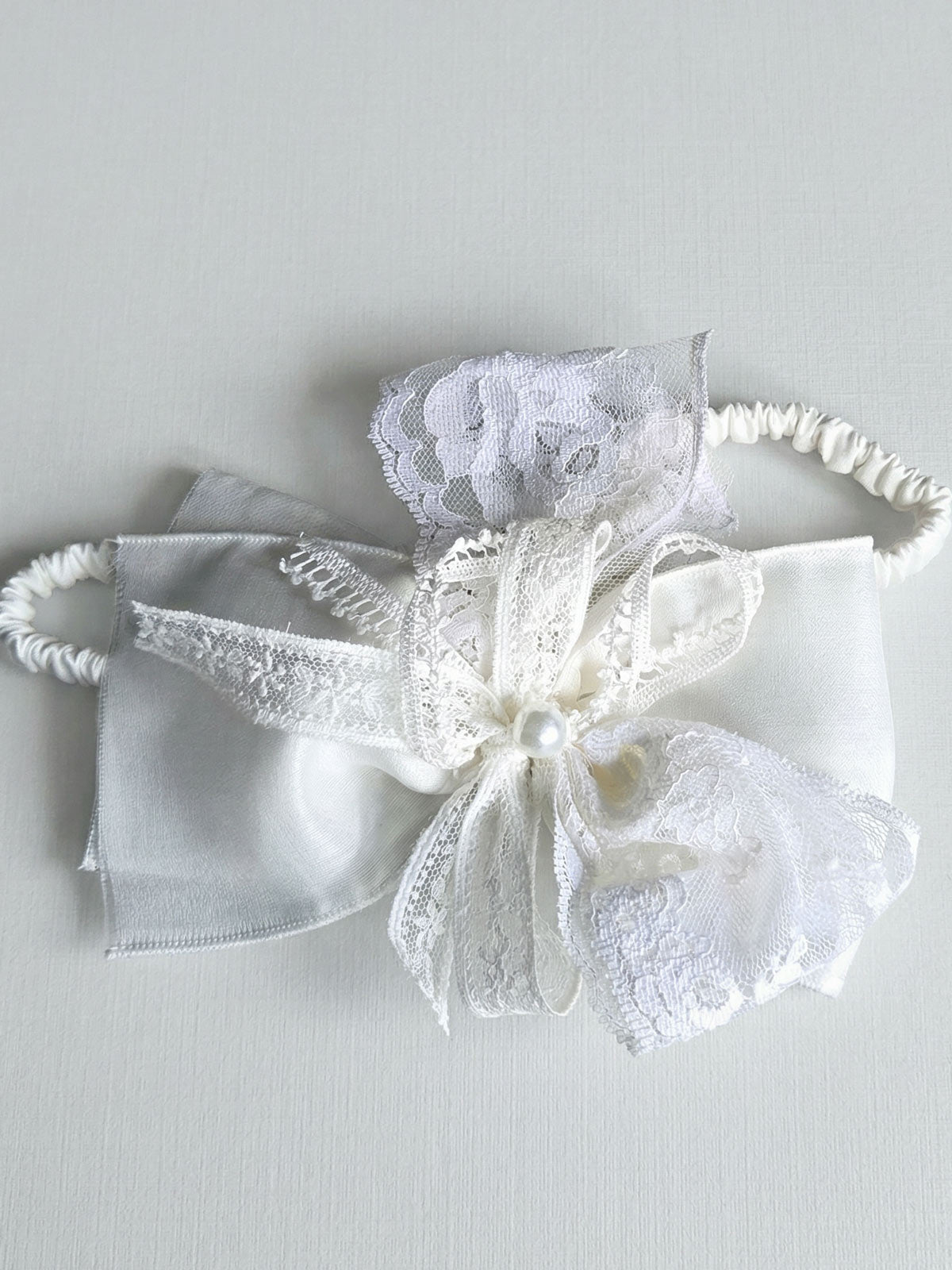 Girl's Hair ribbon with lace bow-ELISSA