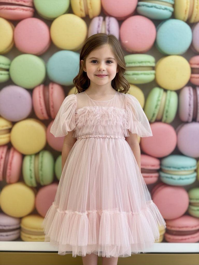 Girl's tulle Dress with ruffles - ELSIE Pink