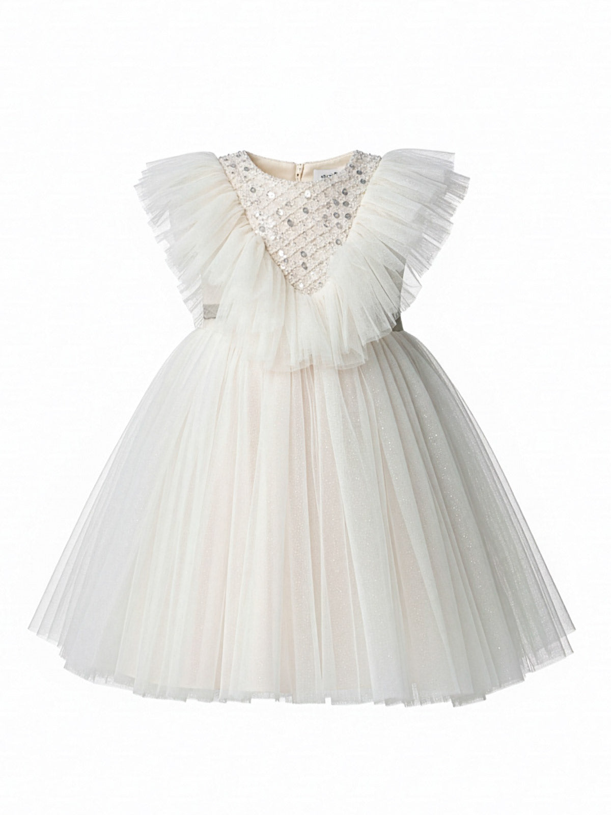 Girl's Tulle dress with sequin-ERIKA Nude