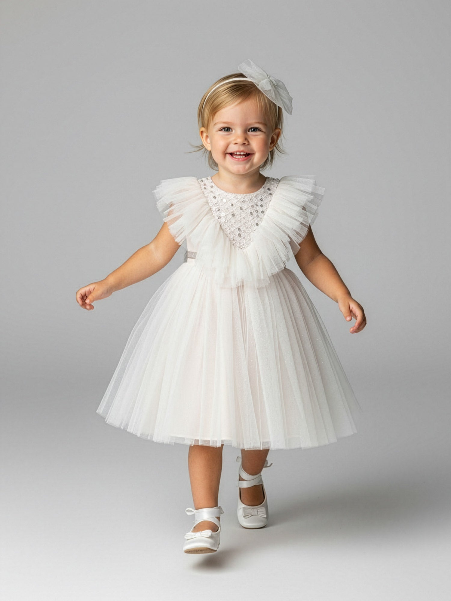 Girl's Tulle dress with sequin-ERIKA Nude