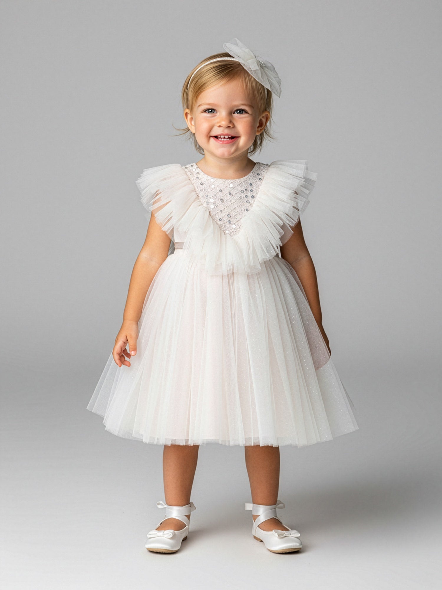 Girl's Tulle dress with sequin-ERIKA Nude