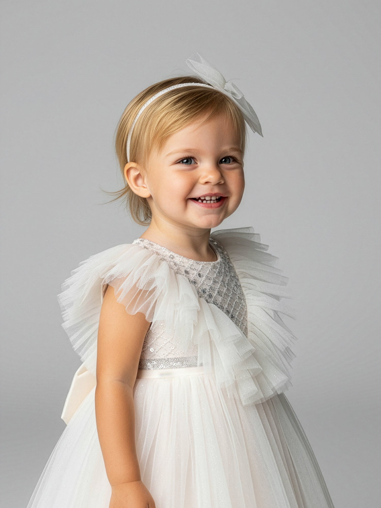 Girl's Tulle dress with sequin-ERIKA Nude