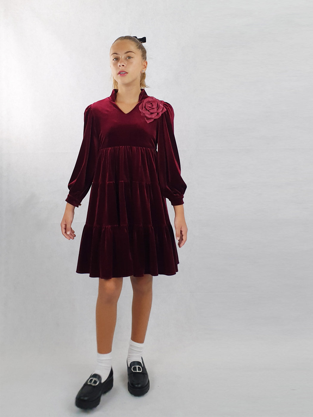 Girl's velvet dress - GENEVIEVE Bordeaux