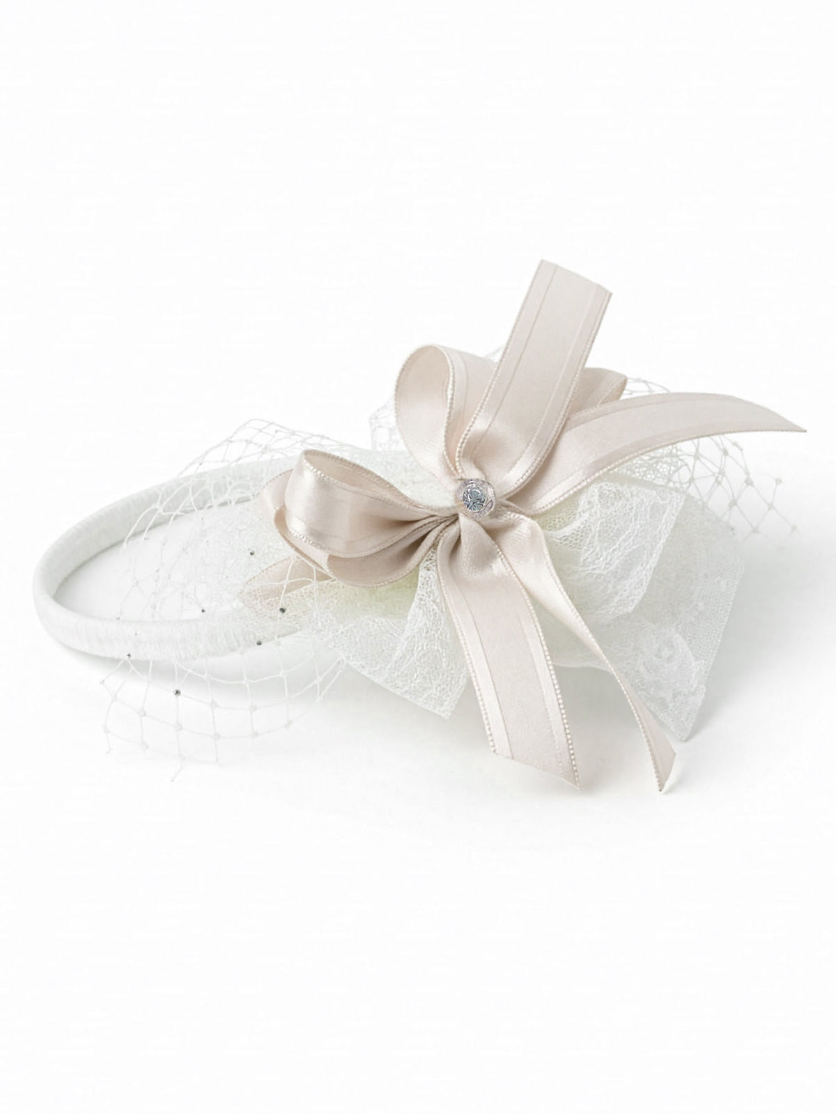 Girl's Hair ribbon with lace and rhinestone-BIBA