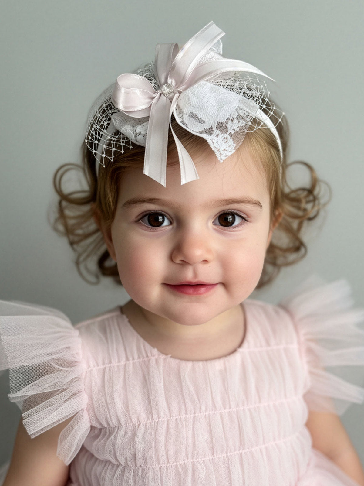 Girl's Hair ribbon with lace and rhinestone-BIBA