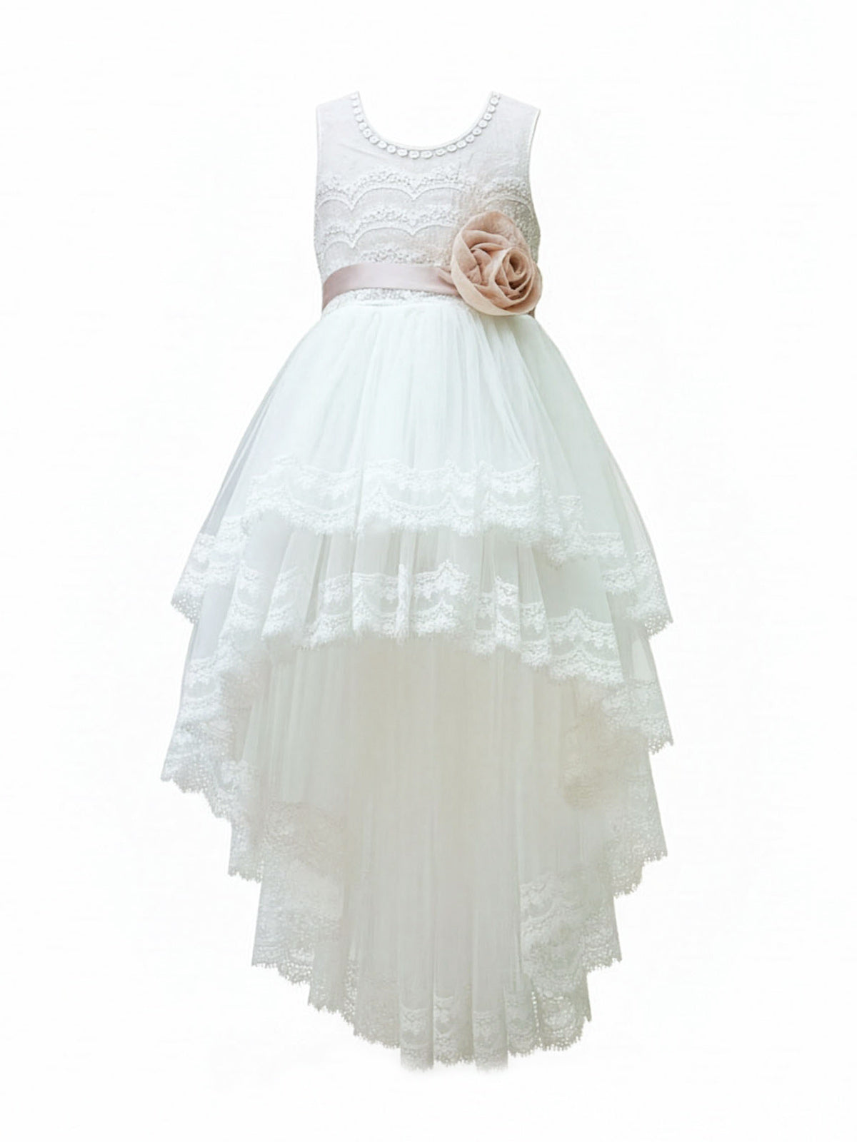 Baptism Asymmetric Dress with lace - IOKASTE Ivory