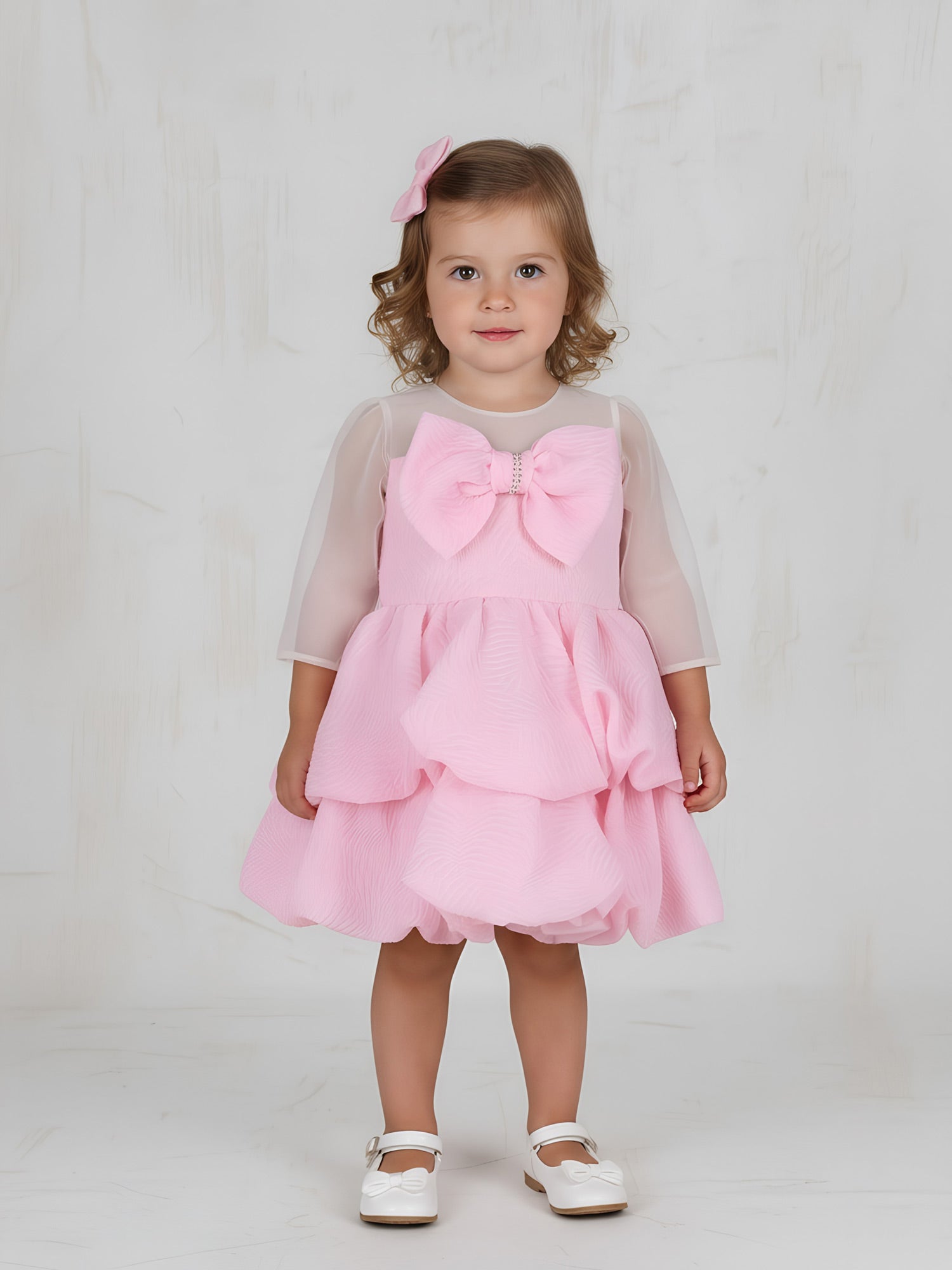 Girl's Balloon embossed dress long sleeve  - IROFILI WIND