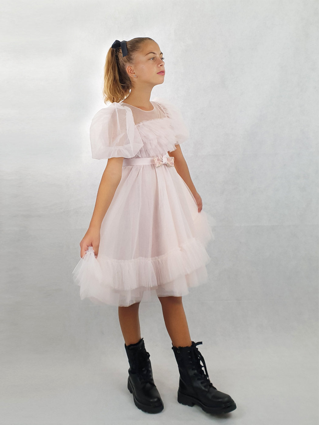 Girl's tulle Dress with ruffles - ISADORA Pink