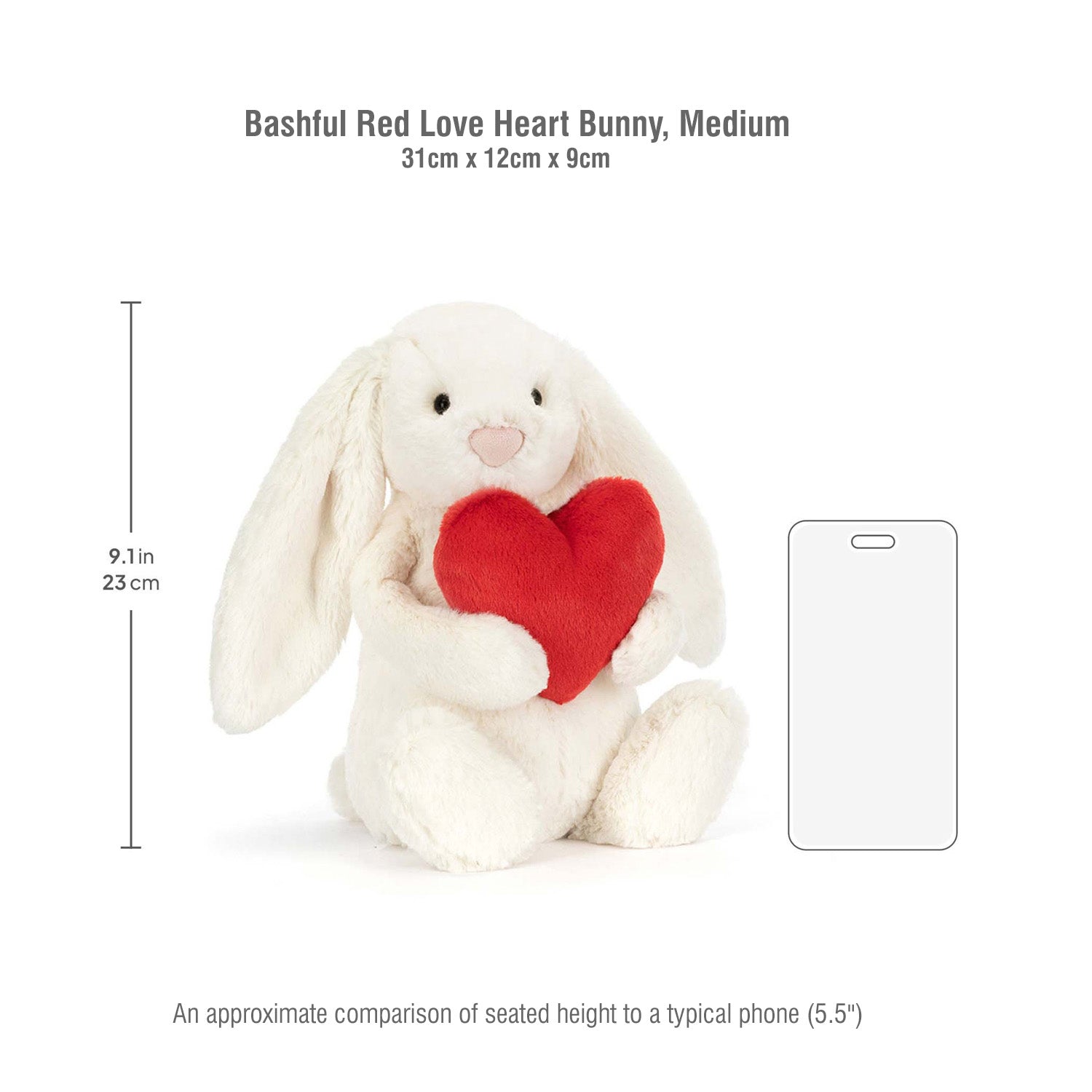 Jellycat soft toy  Bashful Red Love Heart Bunny Original