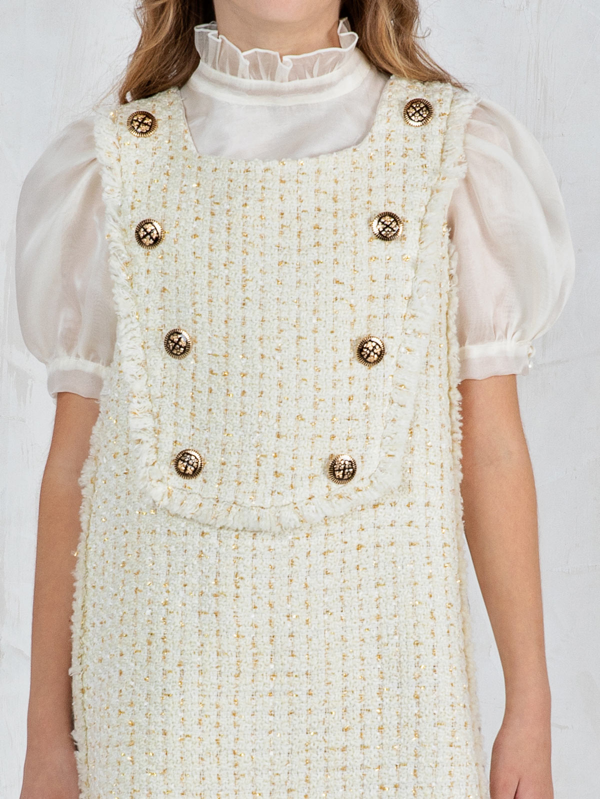 Girls' sleeveless Jacquard Dress with silk shirt - JULIANNE