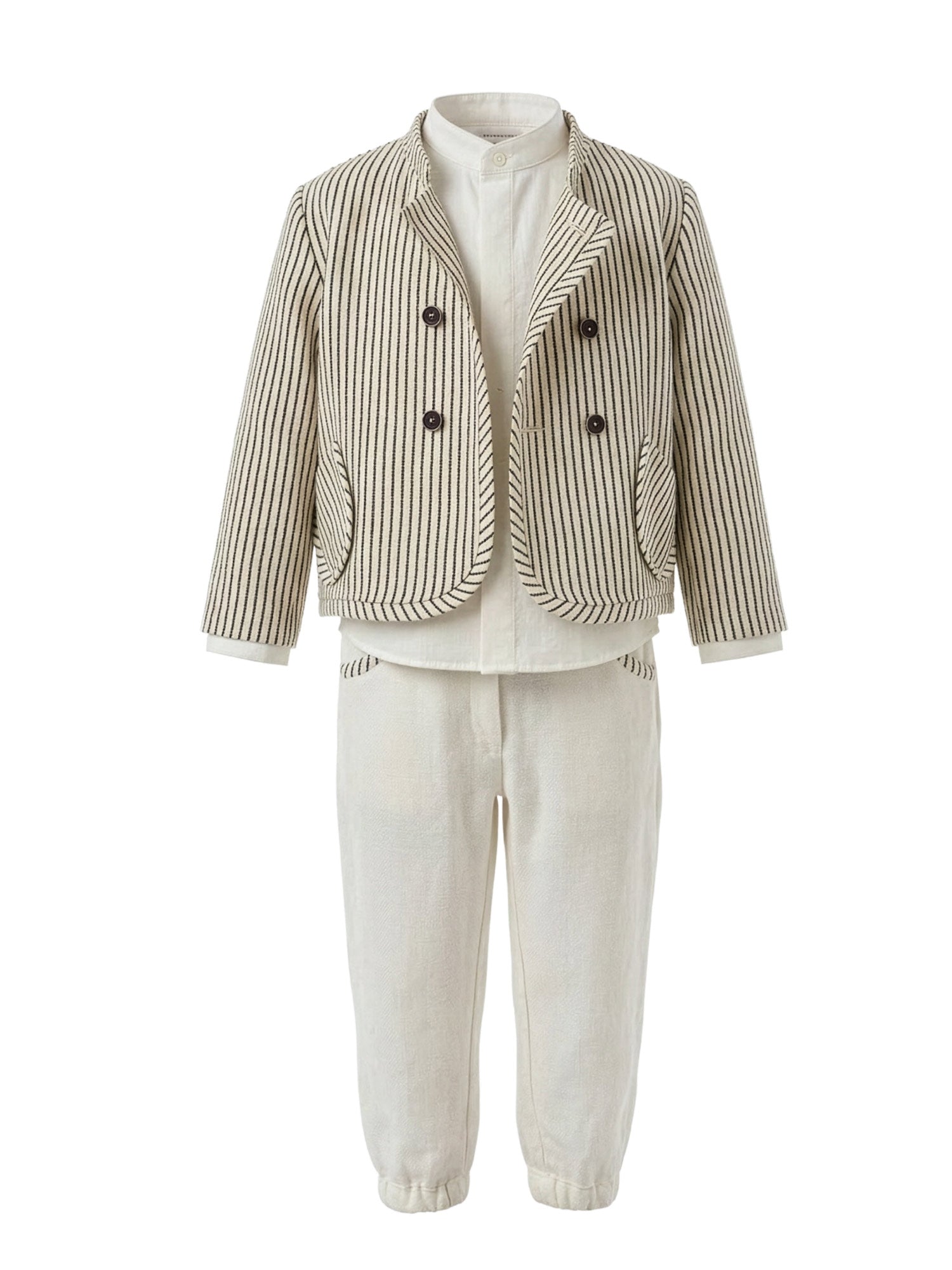 Baptism Linen outfit 5pcs with striped Jacket - KERT
