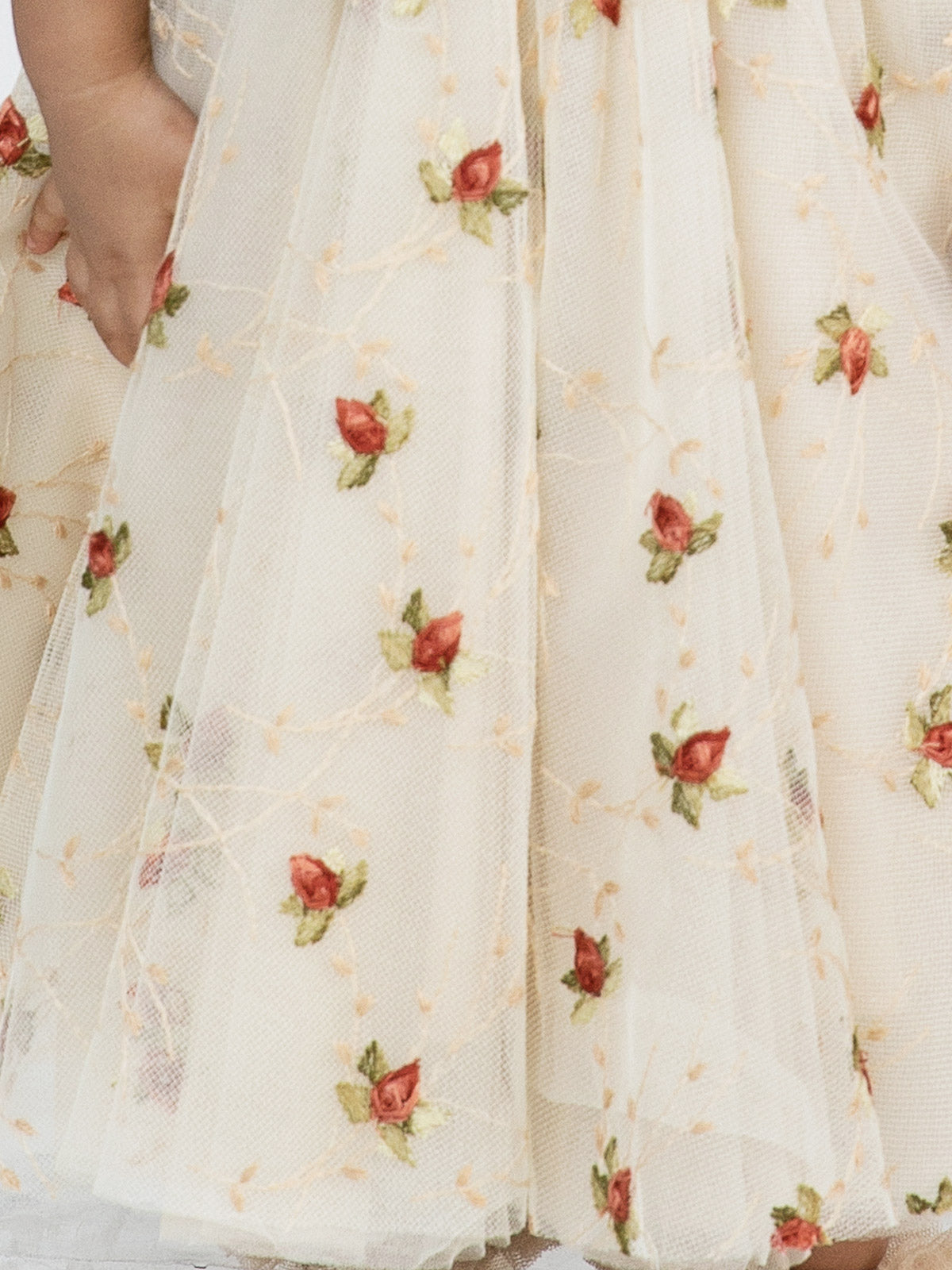 Girl's embroidered dress with silk velvet - CHRISTMAS FLOWER