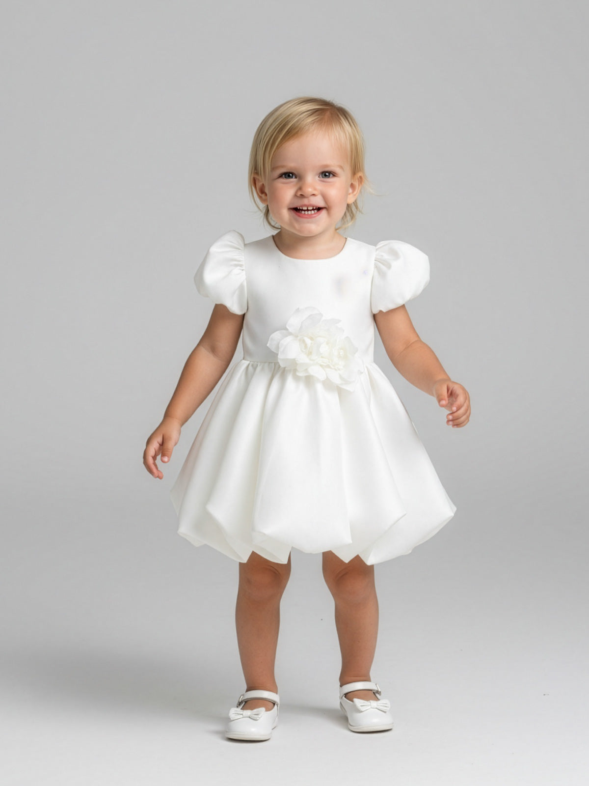 Girl's Silk dress with puffer sleeve-LATONA