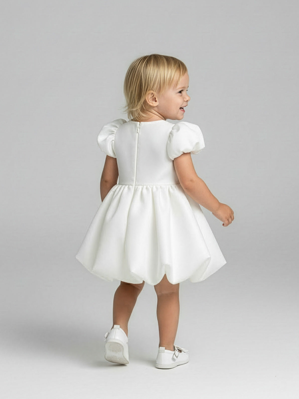 Girl's Silk dress with puffer sleeve-LATONA