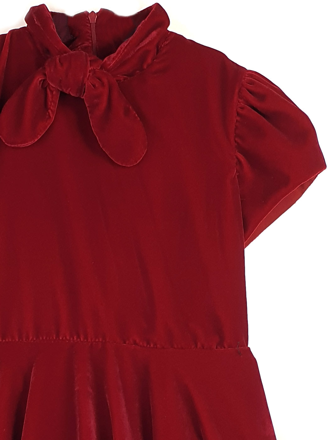 Girl's velvet balloon dress with pleats - LAVA Red
