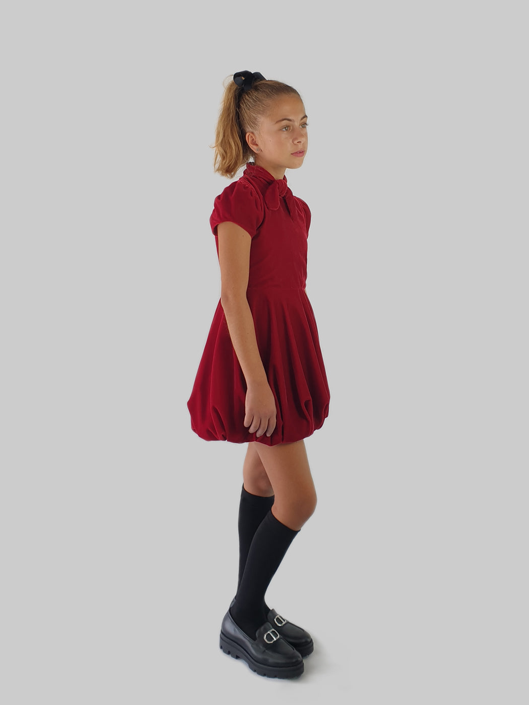 Κόκκινο βελούδινο φόρεμα με πιέτες για κορίτσια - LAVA