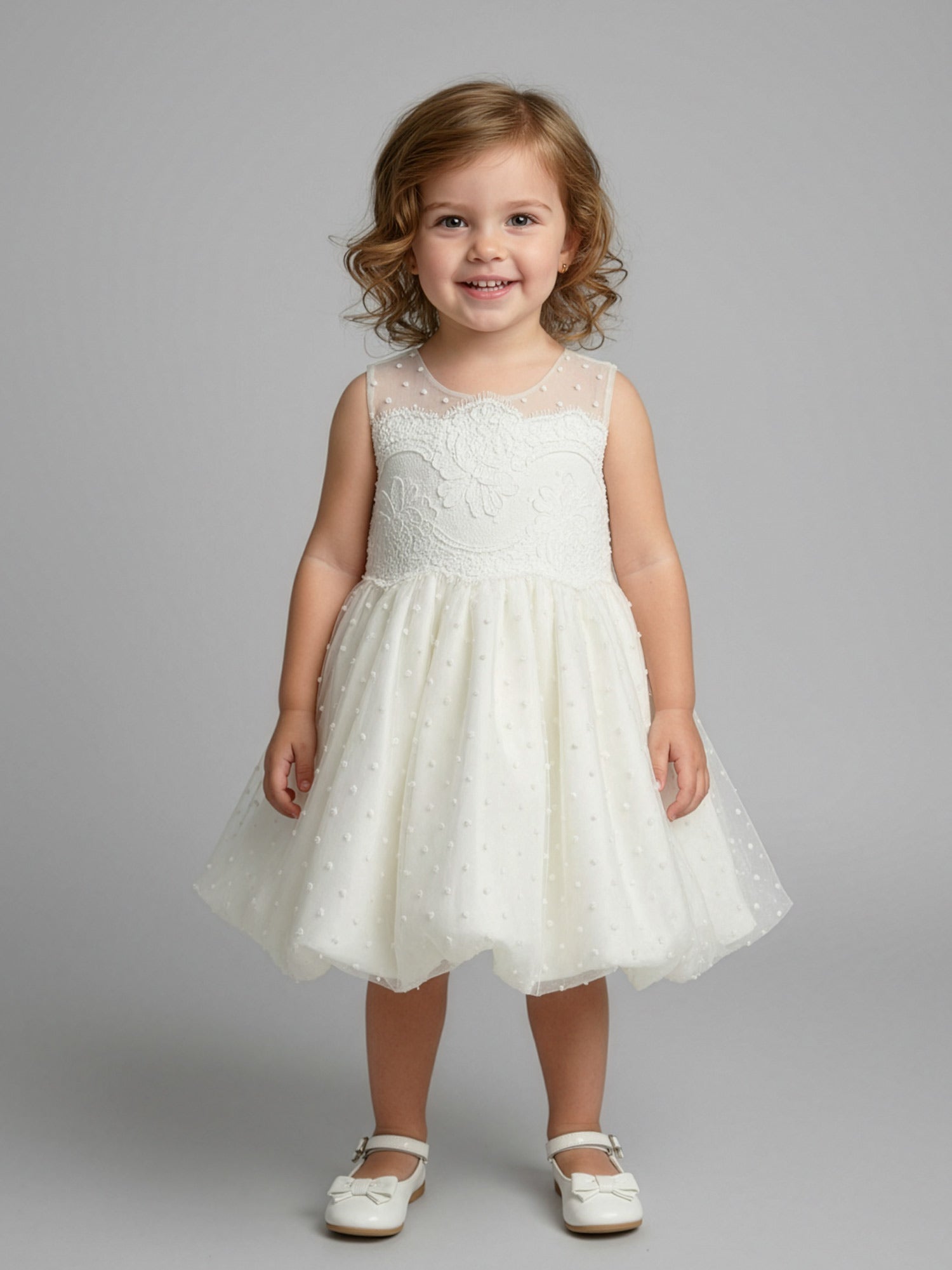 Girl's Polka dot dress with lace - LENORA
