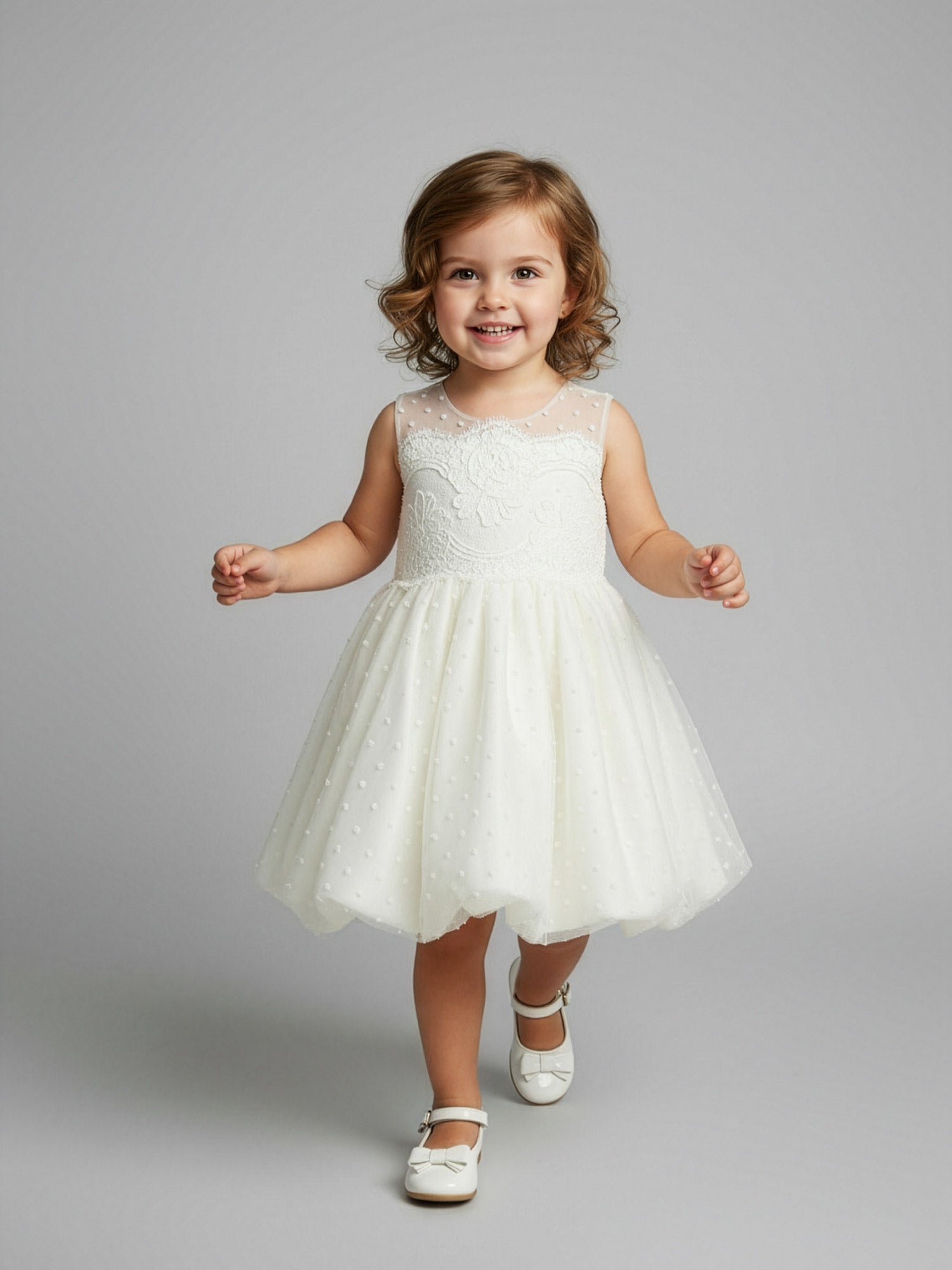 Girl's Polka dot dress with lace - LENORA