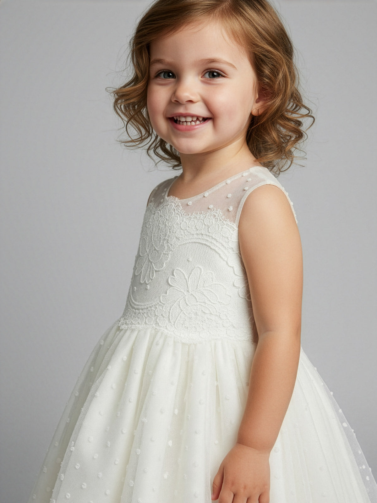 Girl's Polka dot dress with lace - LENORA