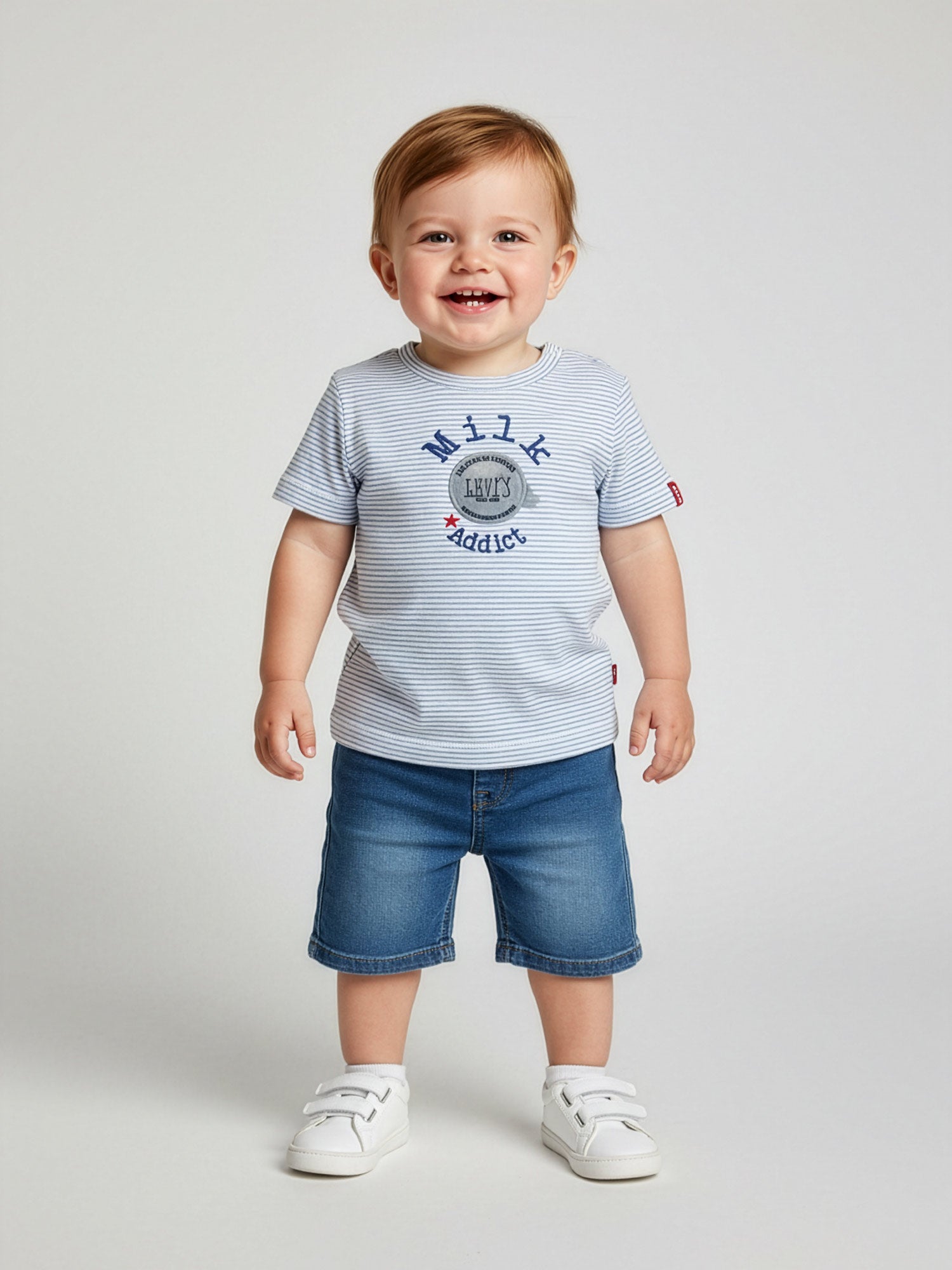 Levi's-Βαμβακερό βρεφικό ριγέ μπλουζάκι με κέντημα