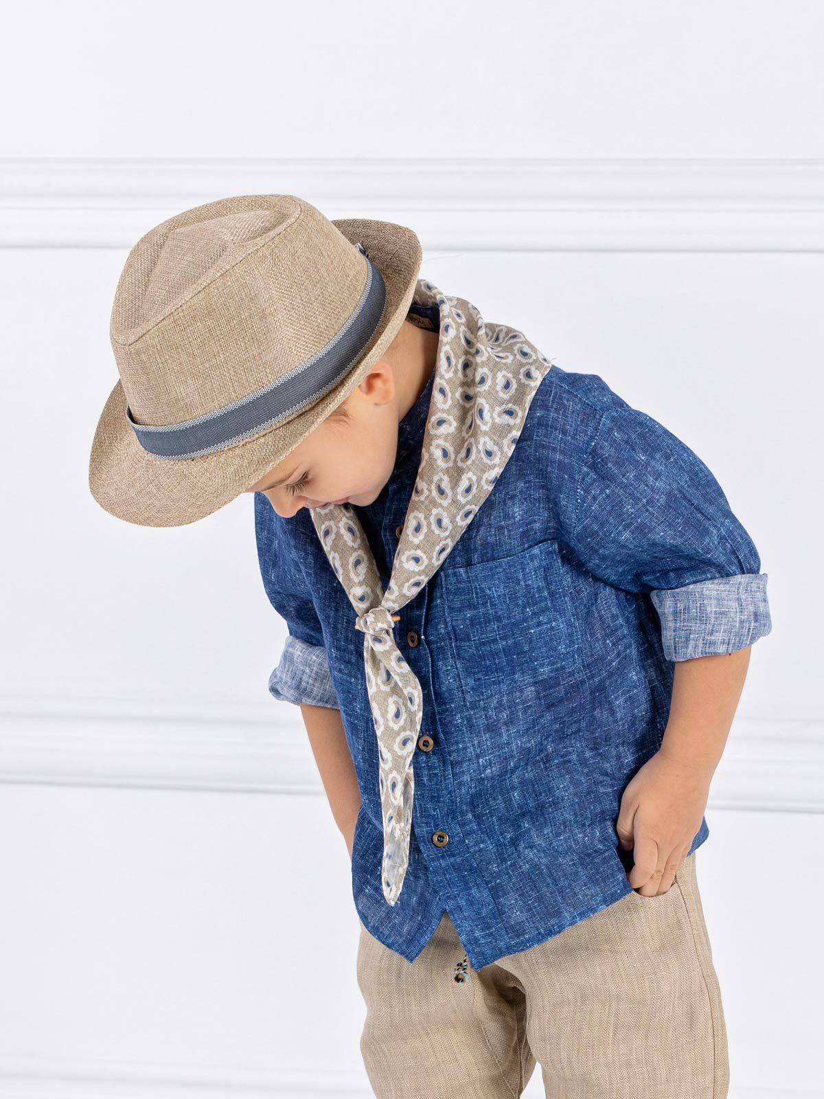 Boy's hat with gray grosgrain ribbon- LIVORNO