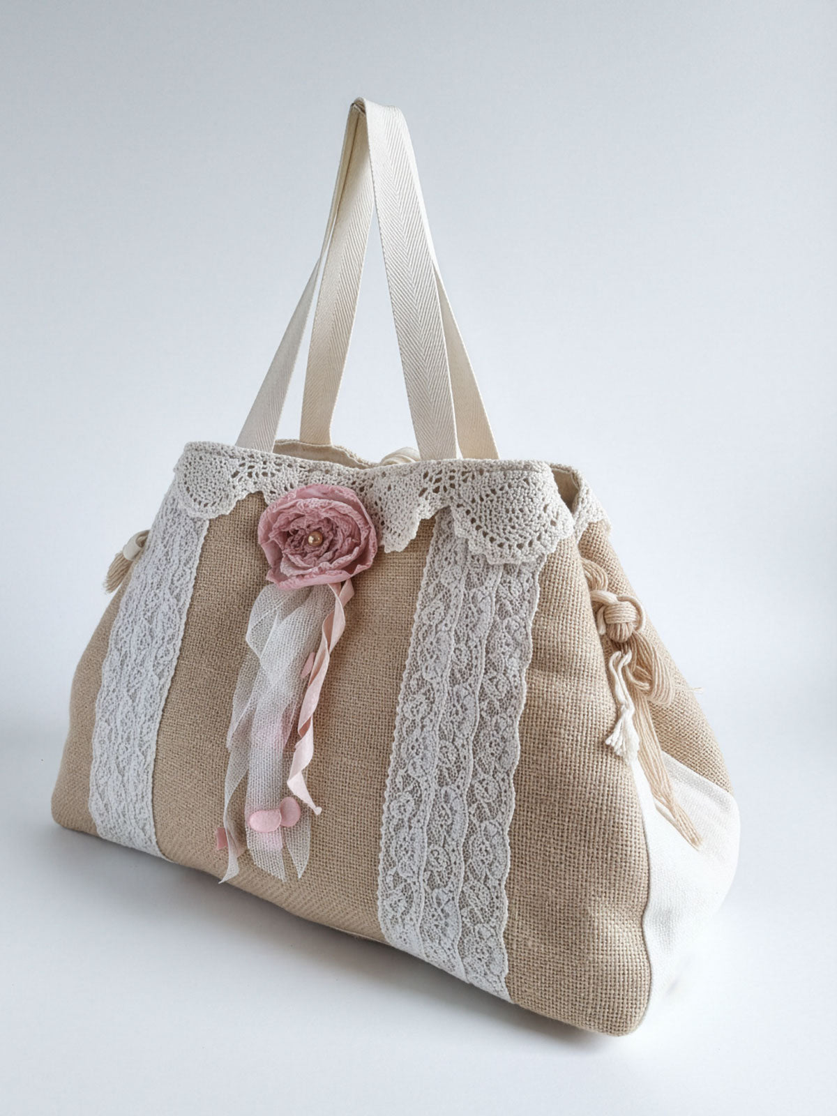Baptism Handmade Natural Burlap bag - LYDIA