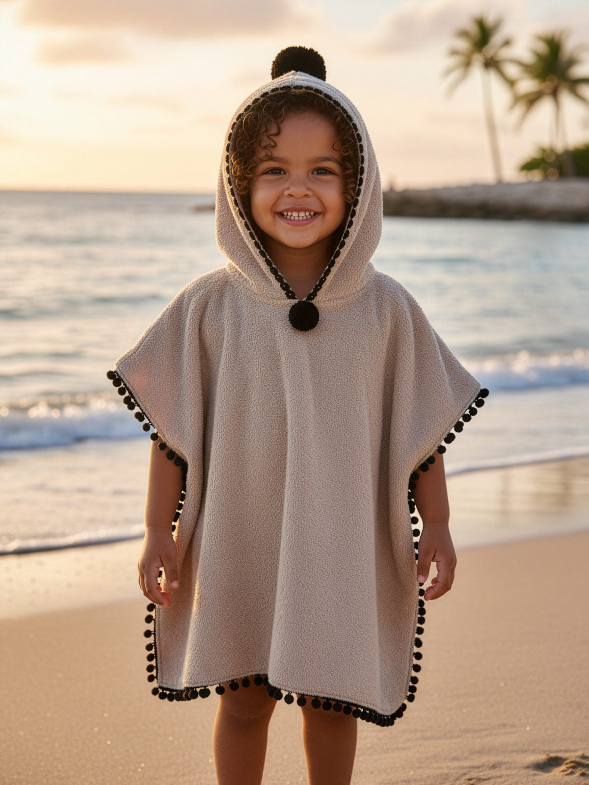 MALOX Beige-Black Μπουρνούζι-Poncho