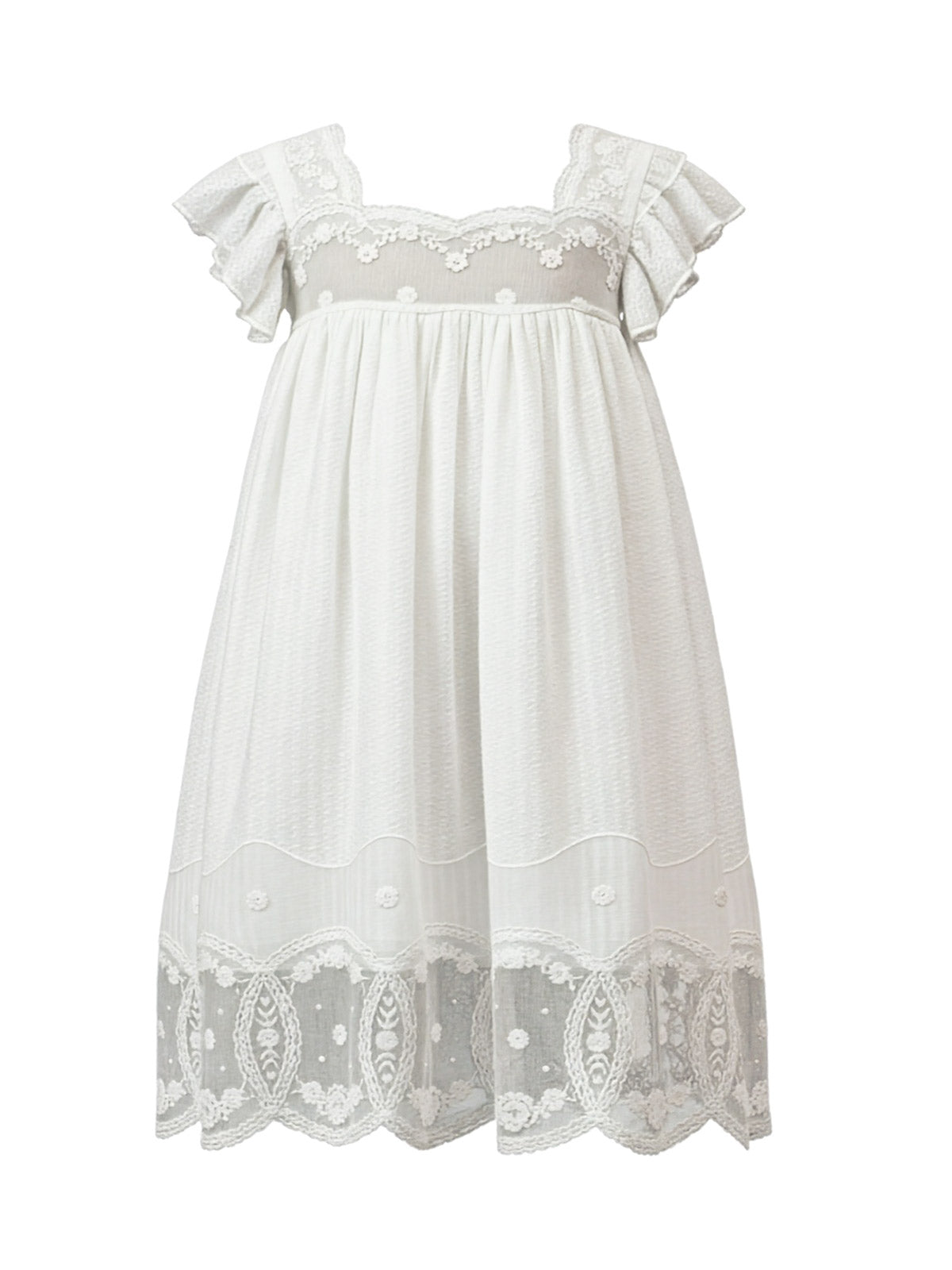 Baptism silk dress with lace -MARILITA